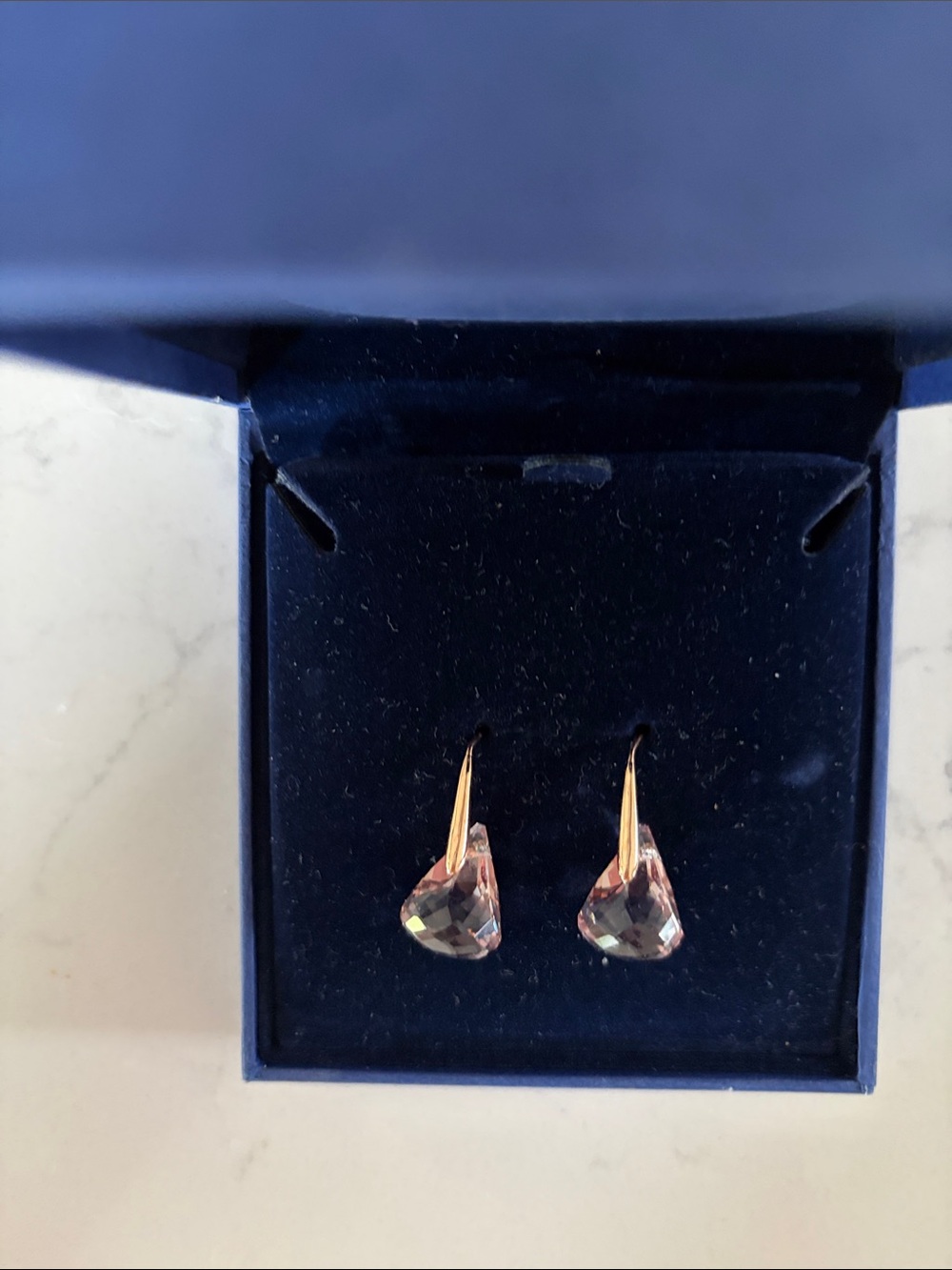 Delicate Pink Crystal lunar drop Earrings - Gold Tone